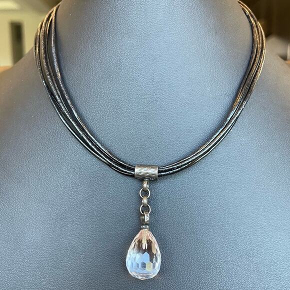 Silpada Multi Strand Leather Clear Crystal Quartz Pendant Necklace Sterling 925 - Picture 6 of 8